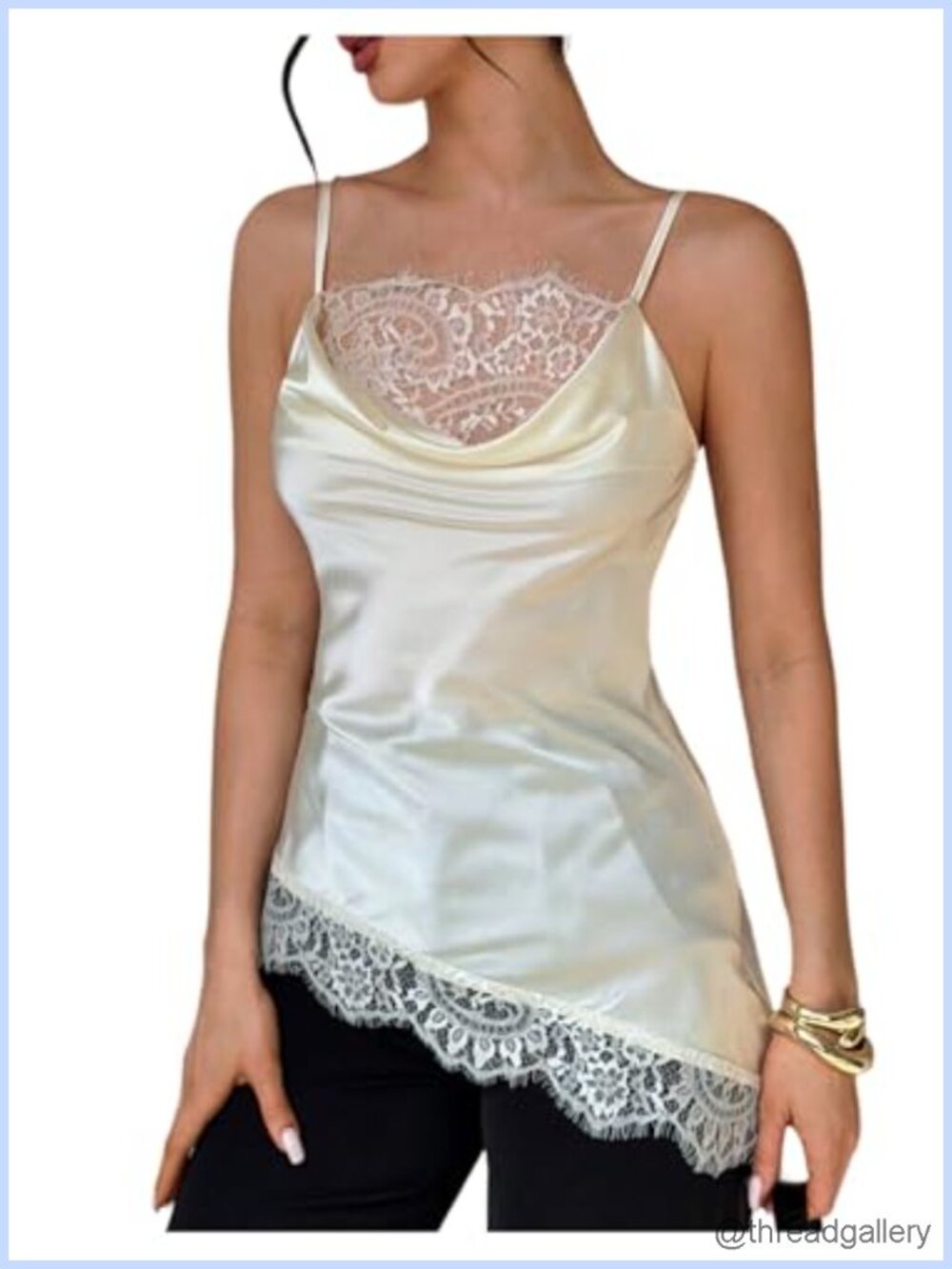 Satin Lace Camisole Draped Asymmetrical Y2K Top